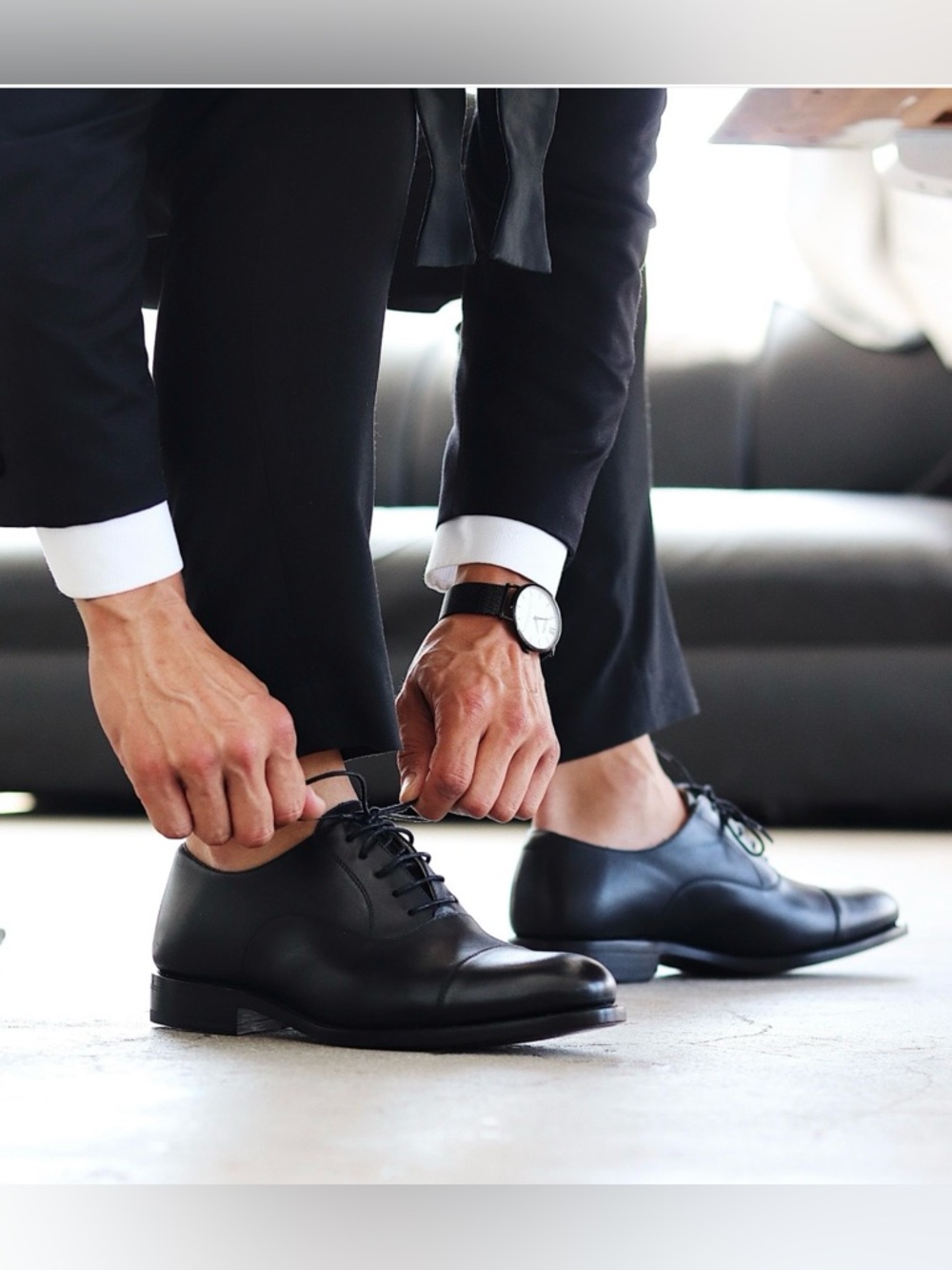 Allen Edmonds Black Leather Cap-Toe Oxfords